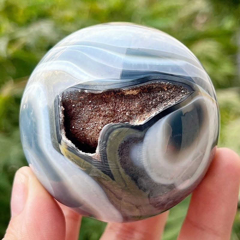 Natural Black gray wrapped agate ball Heal ing Gemstone Home Decor