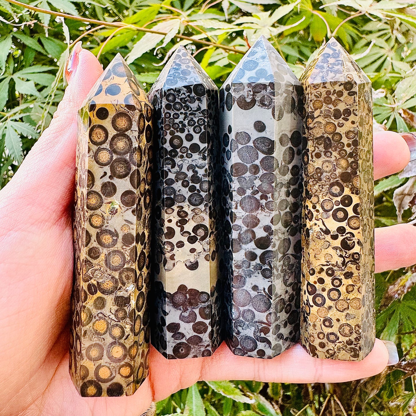 Natural Black Panther Pattern Single Pointed Column Heal ing Gemstone Home Decor