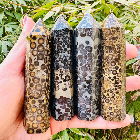 Natural Black Panther Pattern Stone Single Pointed Column Heal ing Gemstone Home Decor