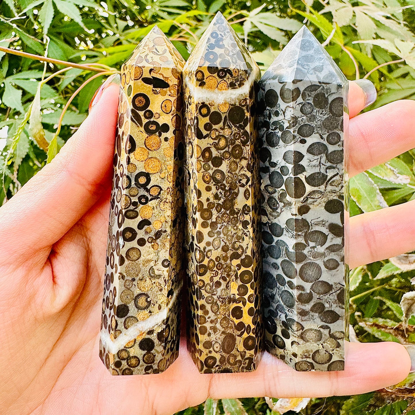 Natural Black Panther Pattern Single Pointed Column Heal ing Gemstone Home Decor