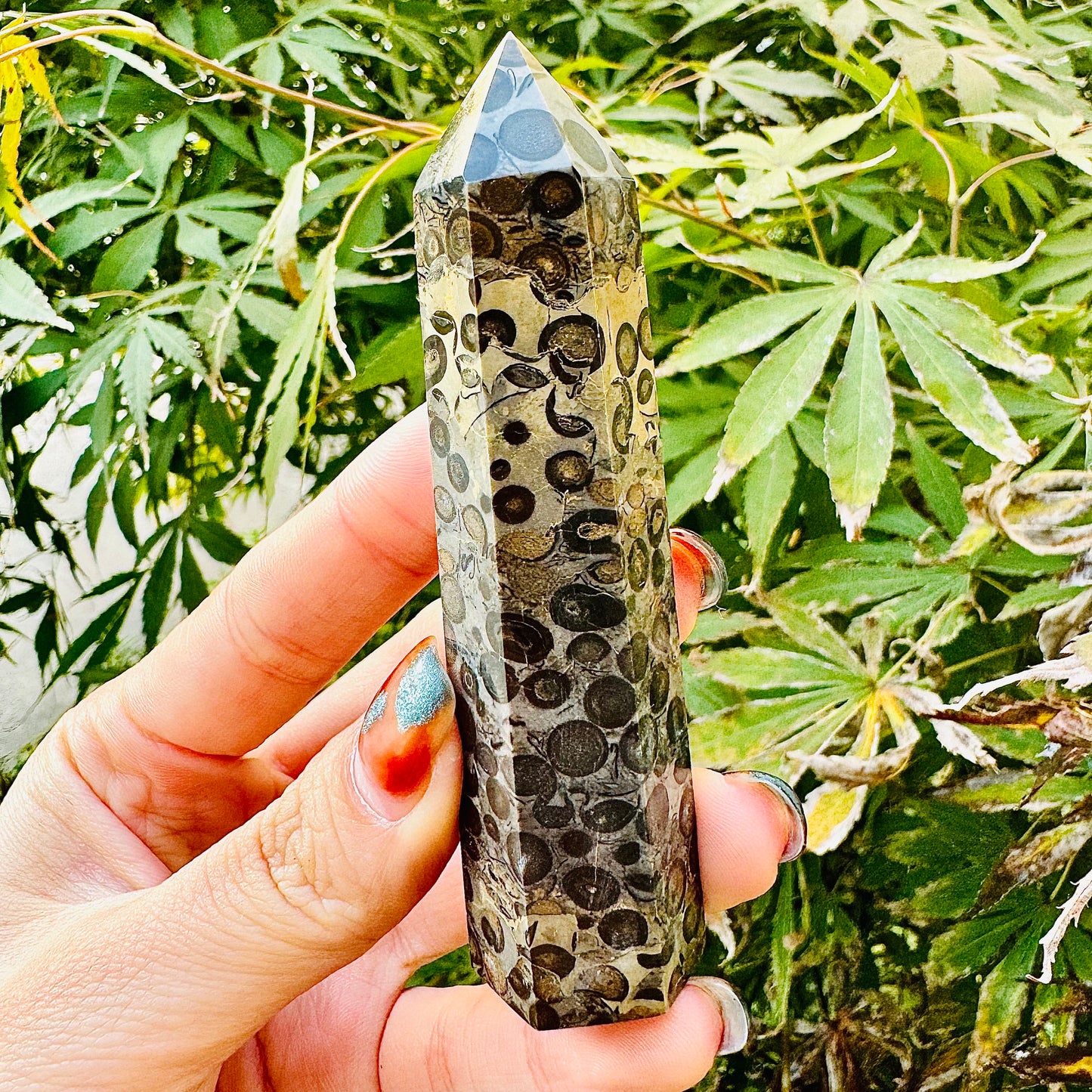 Natural Black Panther Pattern Stone Single Pointed Column Heal ing Gemstone Home Decor