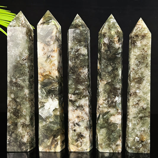 Natural Green mica hexagonal column Heal ing Gemstone Home Decor