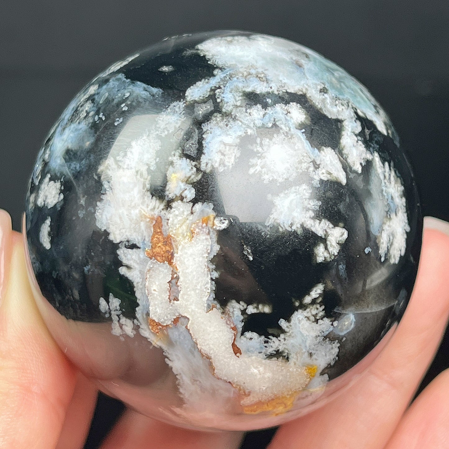 Natural Black cherry blossom agate ball Heal ing Gemstone Home Decor