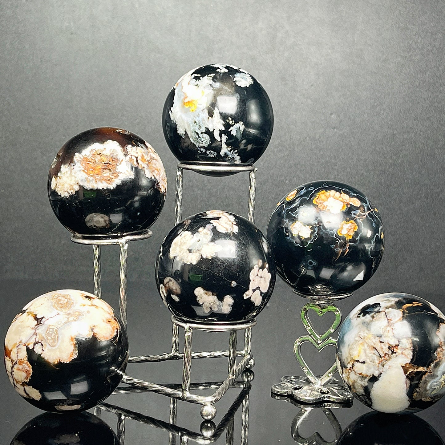 Natural Black cherry blossom agate ball Heal ing Gemstone Home Decor