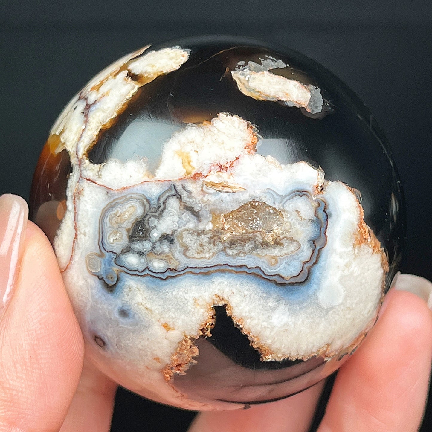 Natural Black cherry blossom agate ball Heal ing Gemstone Home Decor