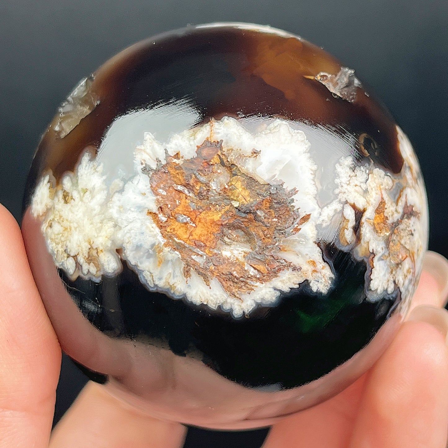 Natural Black cherry blossom agate ball Heal ing Gemstone Home Decor