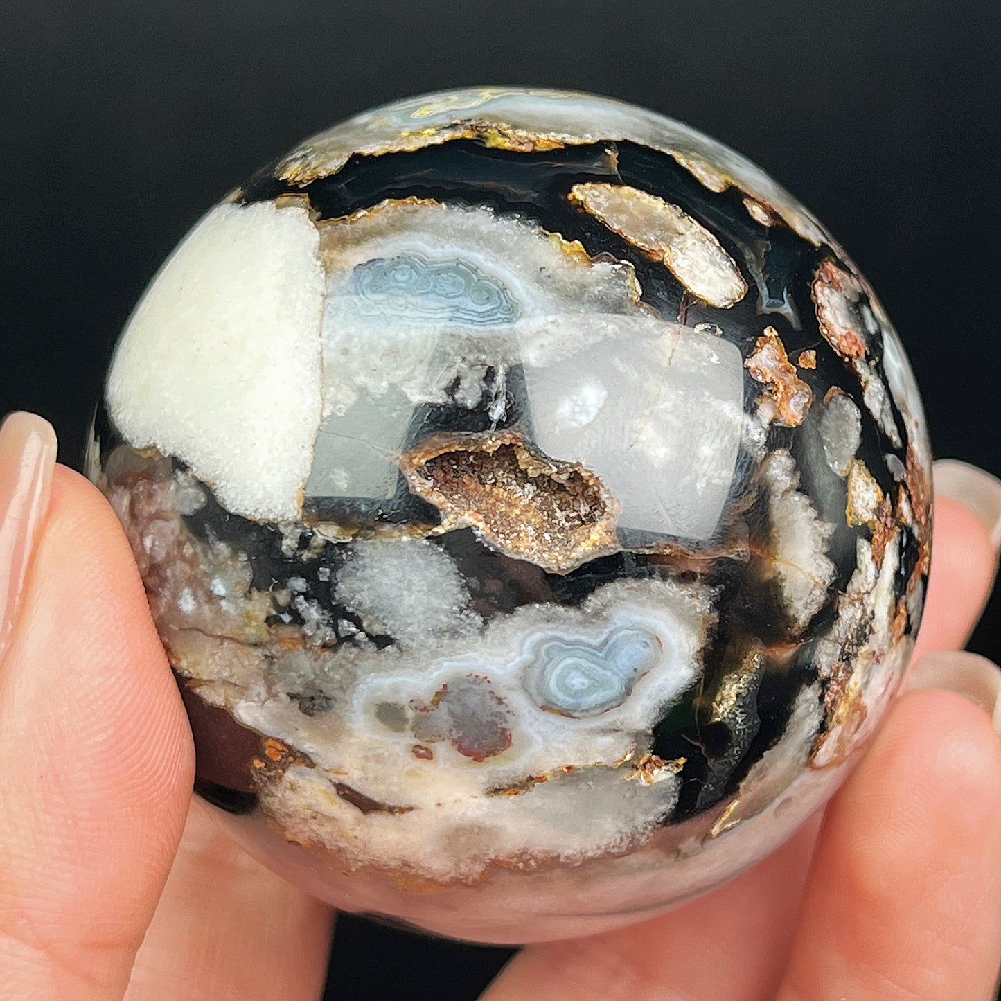Natural Black cherry blossom agate ball Heal ing Gemstone Home Decor