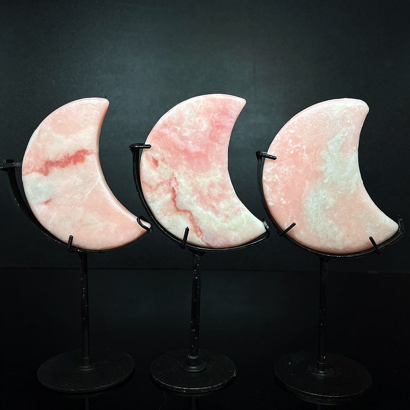 Natural Pink Australian Treasure Carving Moon  Heal ing Gemstone Home Decor