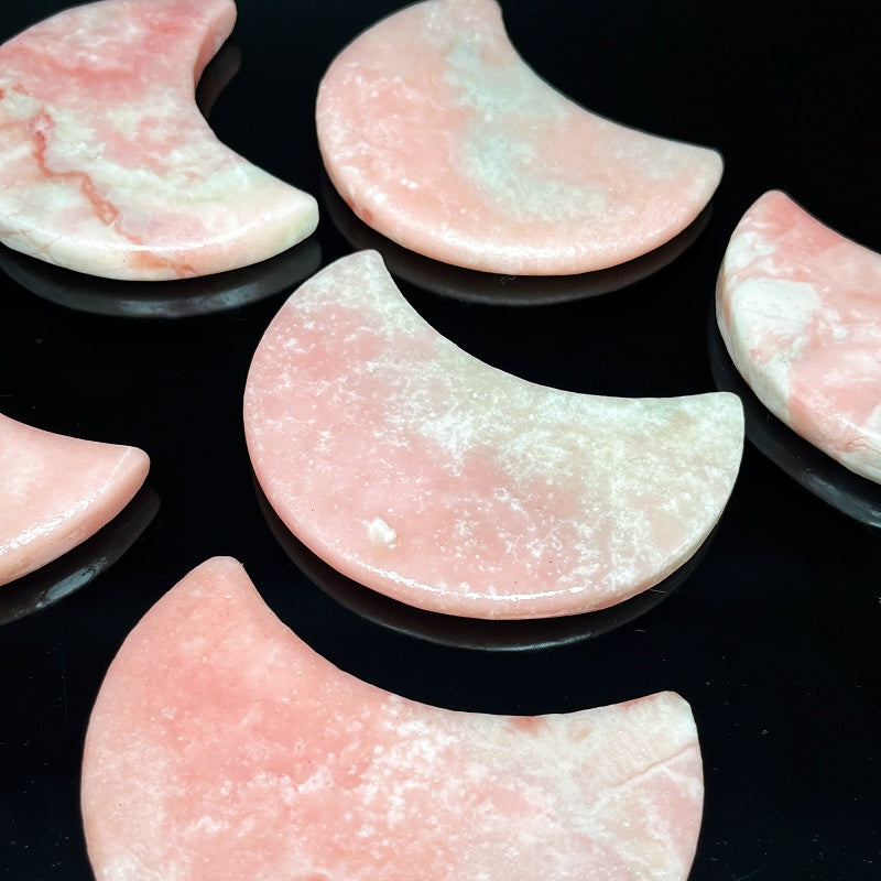 Natural Pink Australian Treasure Carving Moon  Heal ing Gemstone Home Decor