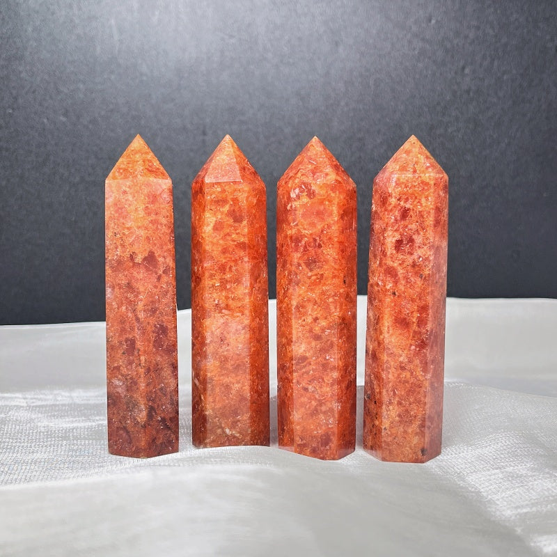 Natural Orange strawberry crystal single pointed pillar Heal ing Gemstone Home Decor