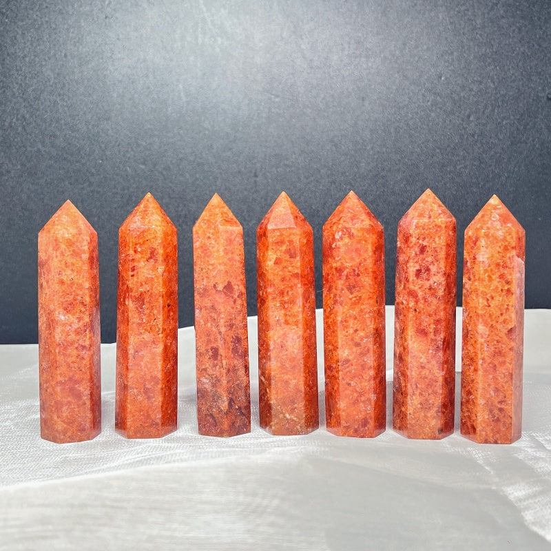 Natural Orange strawberry crystal single pointed pillar Heal ing Gemstone Home Decor
