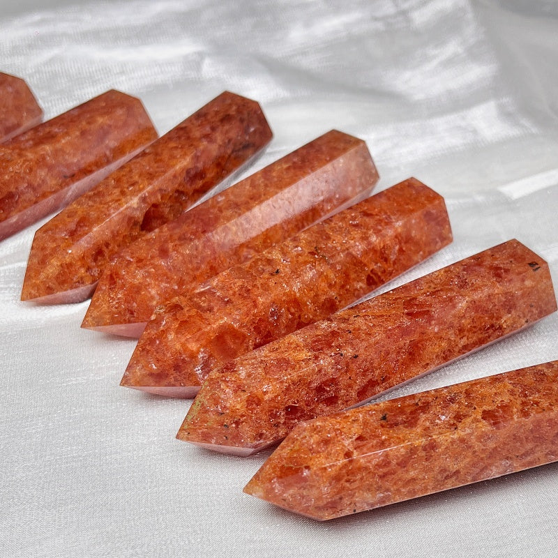 Natural Orange strawberry crystal single pointed pillar Heal ing Gemstone Home Decor
