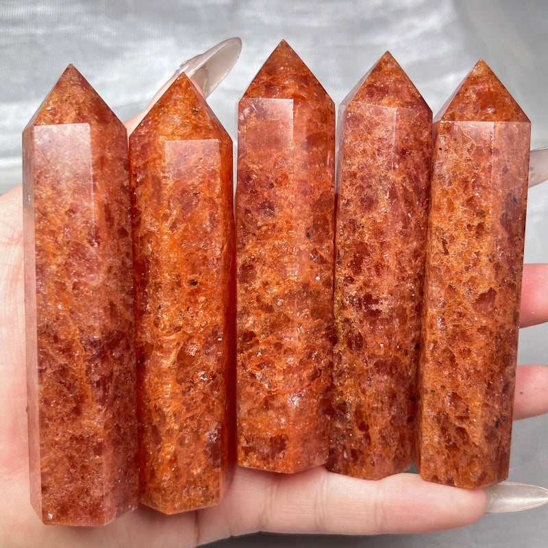 Natural Orange strawberry crystal single pointed pillar Heal ing Gemstone Home Decor