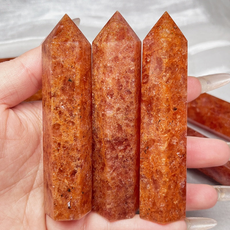 Natural Orange strawberry crystal single pointed pillar Heal ing Gemstone Home Decor