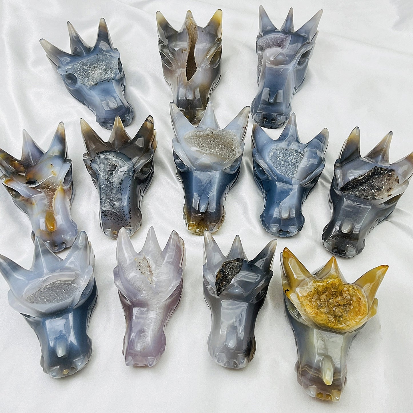Natural Crystal Cave Agate Carving Dragon Head Heal ing Gemstone Home Decor