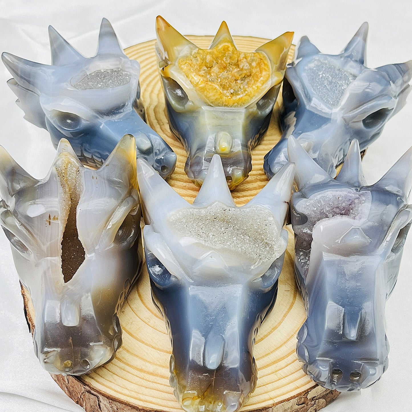 Natural Crystal Cave Agate Carving Dragon Head Heal ing Gemstone Home Decor