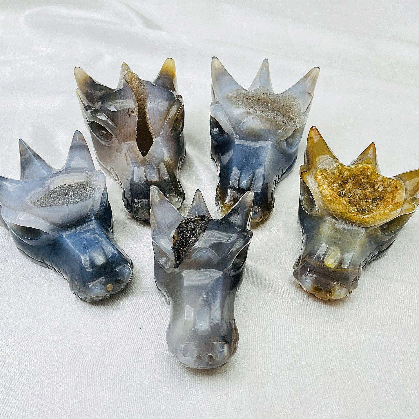 Natural Crystal Cave Agate Carving Dragon Head Heal ing Gemstone Home Decor
