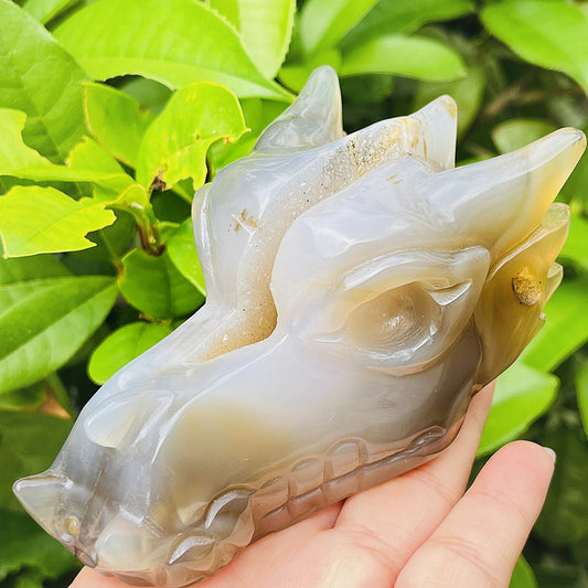 Natural Crystal Cave Agate Carving Dragon Head Heal ing Gemstone Home Decor