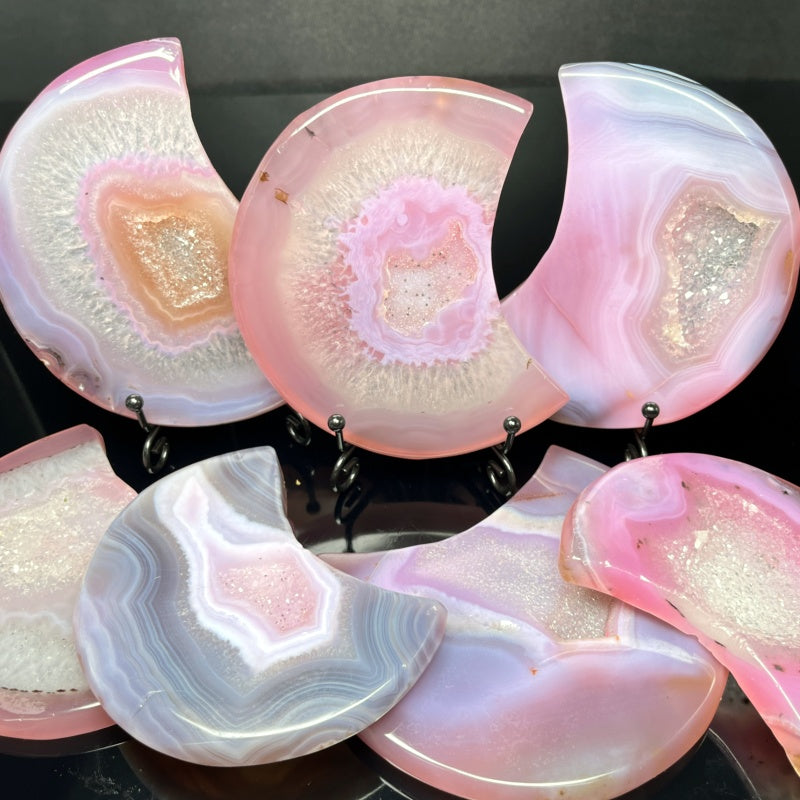 Natural Purple pink wrapped agate moon Heal ing Gemstone Home Decor