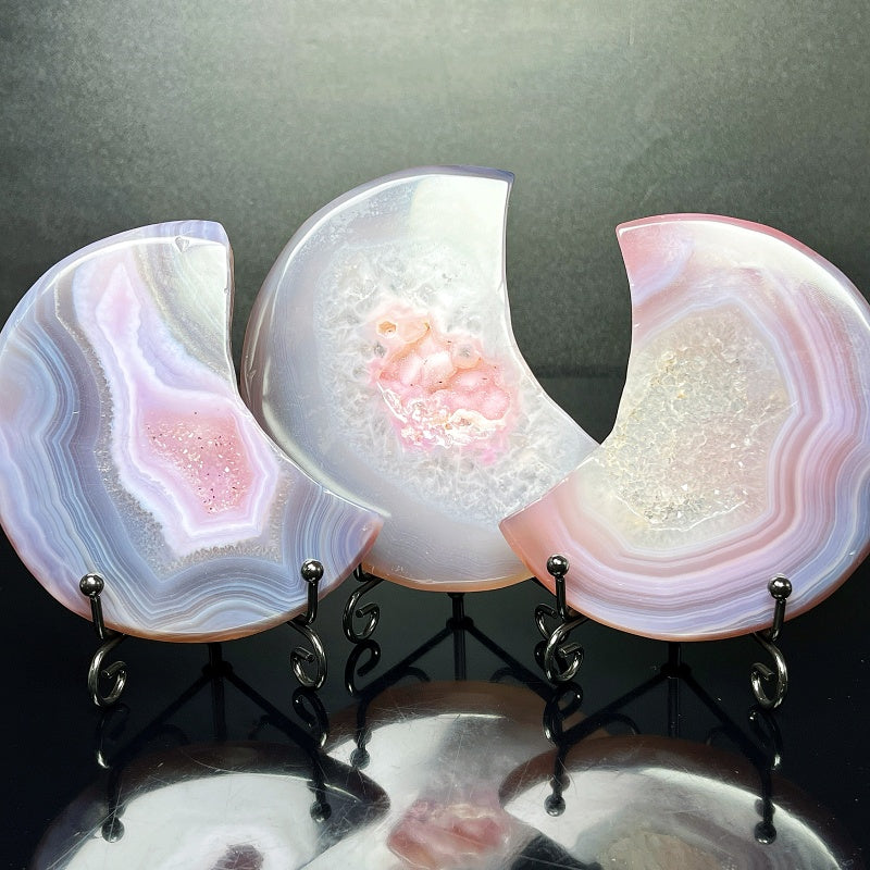 Natural Purple pink wrapped agate moon Heal ing Gemstone Home Decor