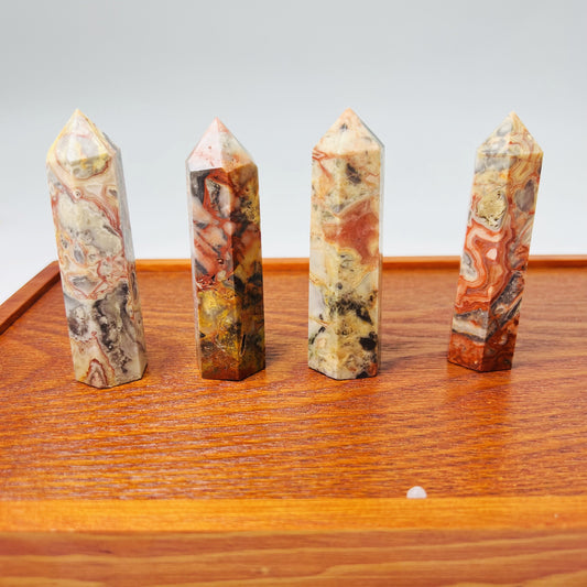 Natural Crazy agate single pointed pillar Heal ing Gemstone Home Decor
