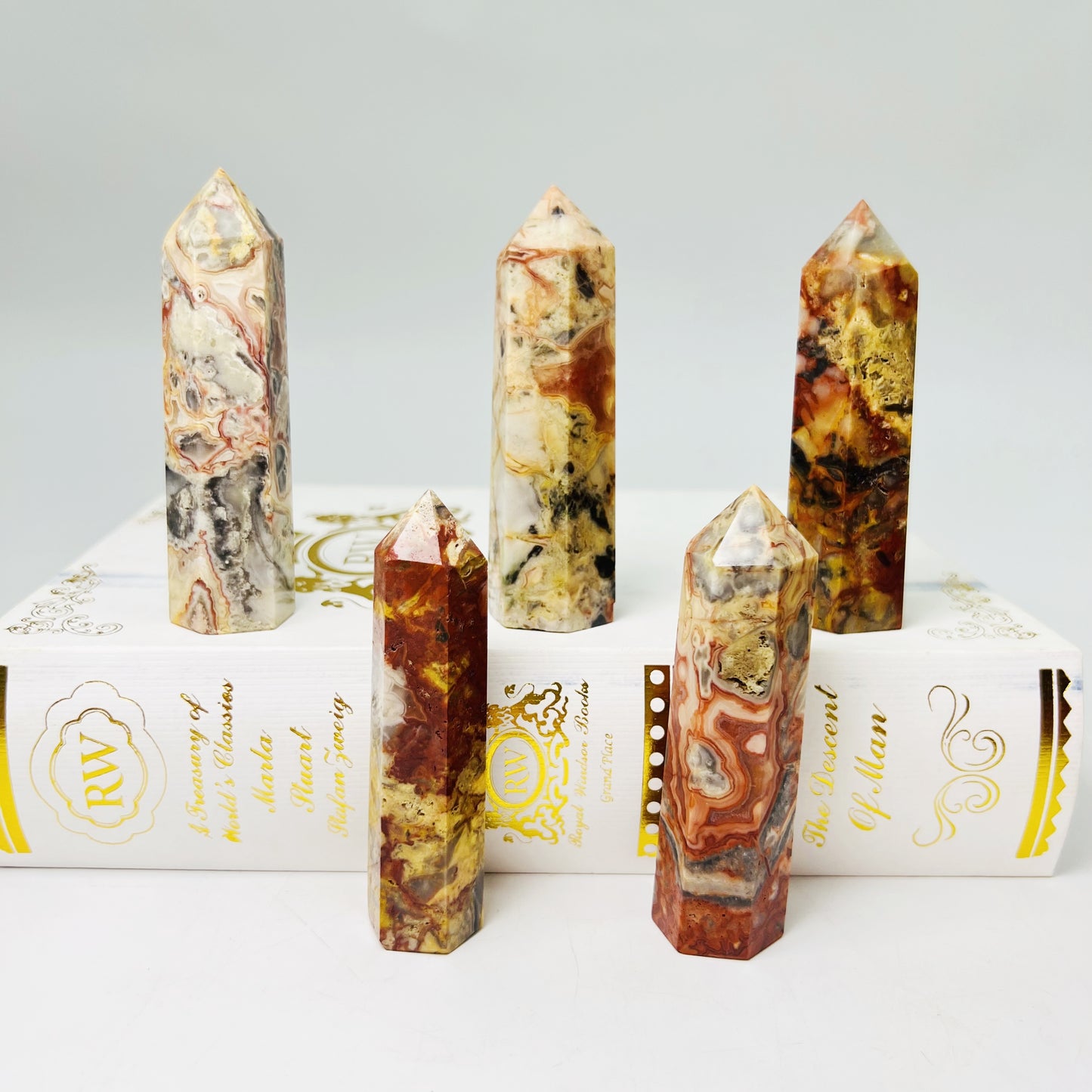 Natural Crazy agate single pointed pillar Heal ing Gemstone Home Decor