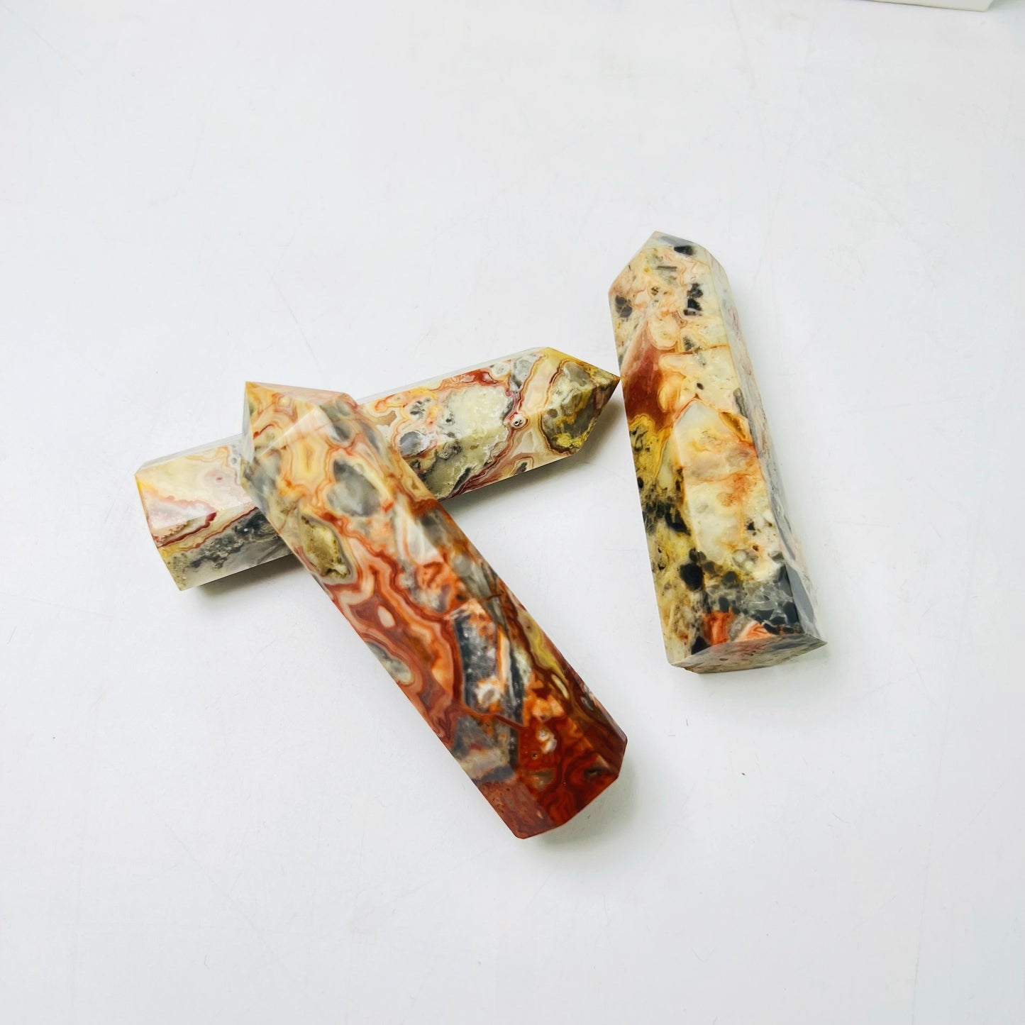 Natural Crazy agate single pointed pillar Heal ing Gemstone Home Decor