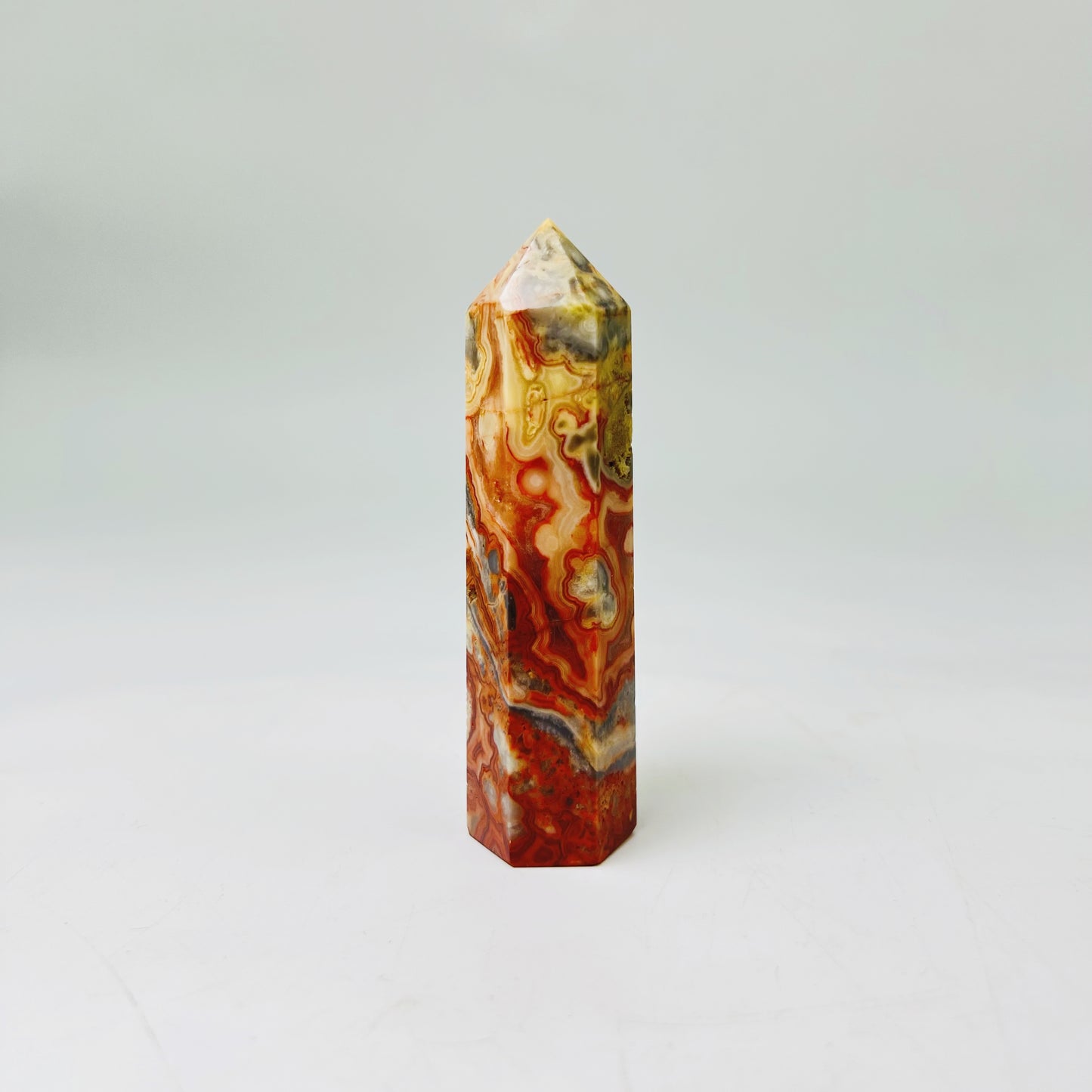 Natural Crazy agate single pointed pillar Heal ing Gemstone Home Decor