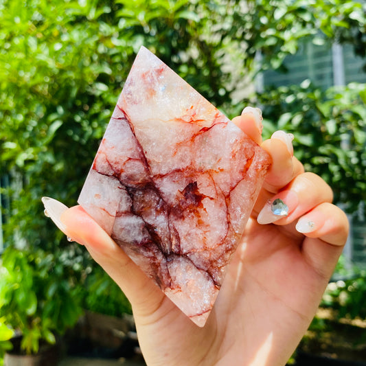 Natural Red gum flower diamond shaped piece Heal ing Gemstone Home Decor