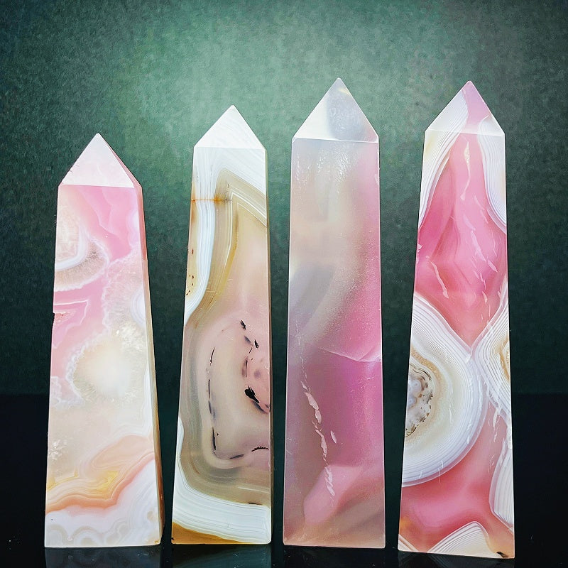 Natural Powder wrapped agate square pillar Heal ing Gemstone Home Decor