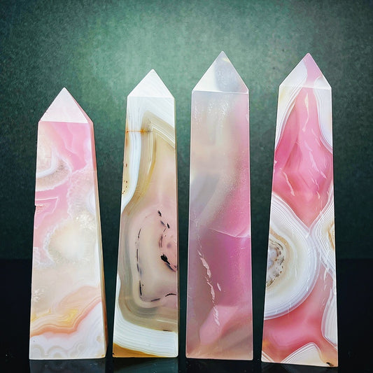 Natural Powder wrapped agate square pillar Heal ing Gemstone Home Decor