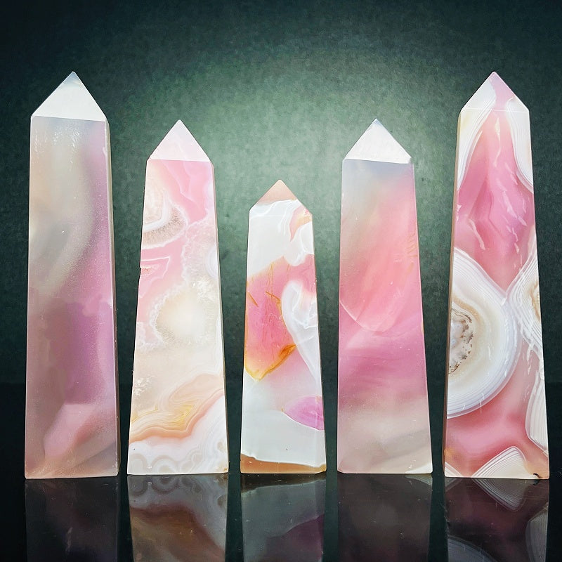 Natural Powder wrapped agate square pillar Heal ing Gemstone Home Decor