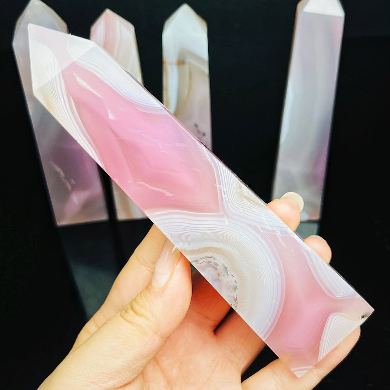 Natural Powder wrapped agate square pillar Heal ing Gemstone Home Decor