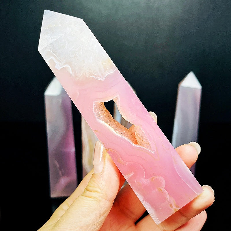 Natural Powder wrapped agate square pillar Heal ing Gemstone Home Decor