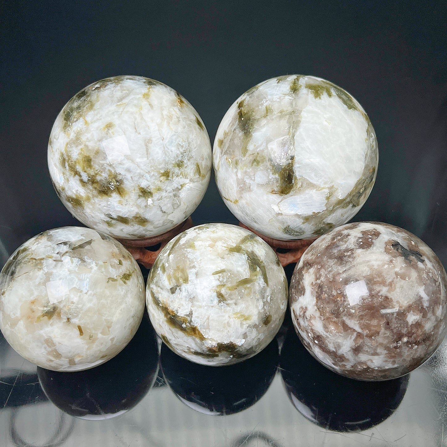 Natural White moonlight green tourmaline ball Heal ing Gemstone Home Decor
