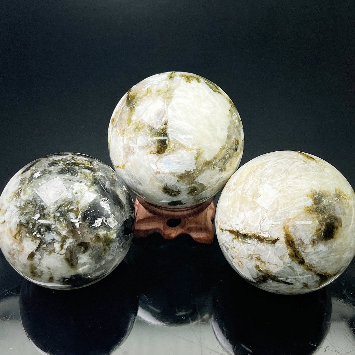 Natural White moonlight green tourmaline ball Heal ing Gemstone Home Decor