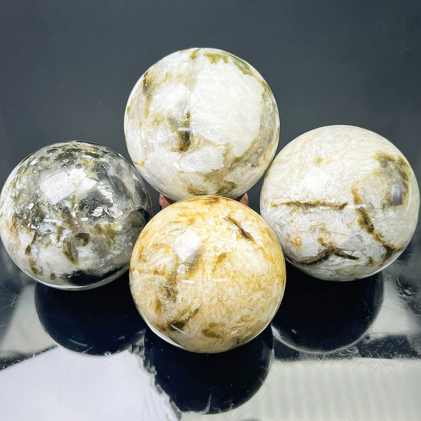 Natural White moonlight green tourmaline ball Heal ing Gemstone Home Decor