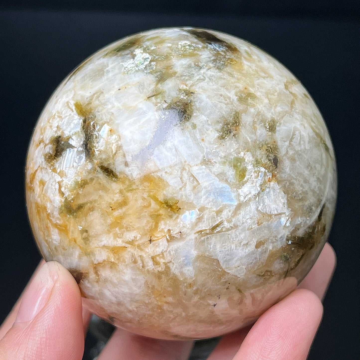 Natural White moonlight green tourmaline ball Heal ing Gemstone Home Decor
