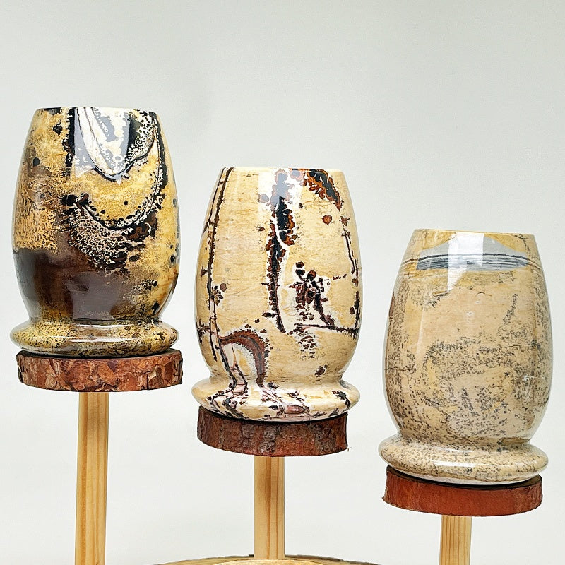 Natural Chinese painting stone flower vase Heal ing Gemstone Home Decor