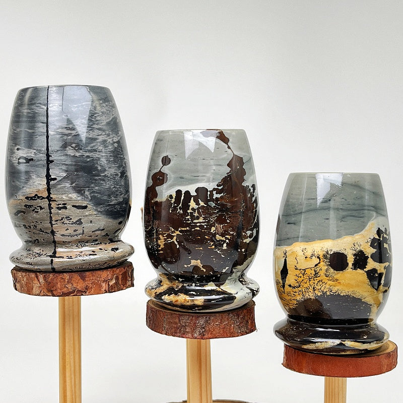 Natural Chinese painting stone flower vase Heal ing Gemstone Home Decor