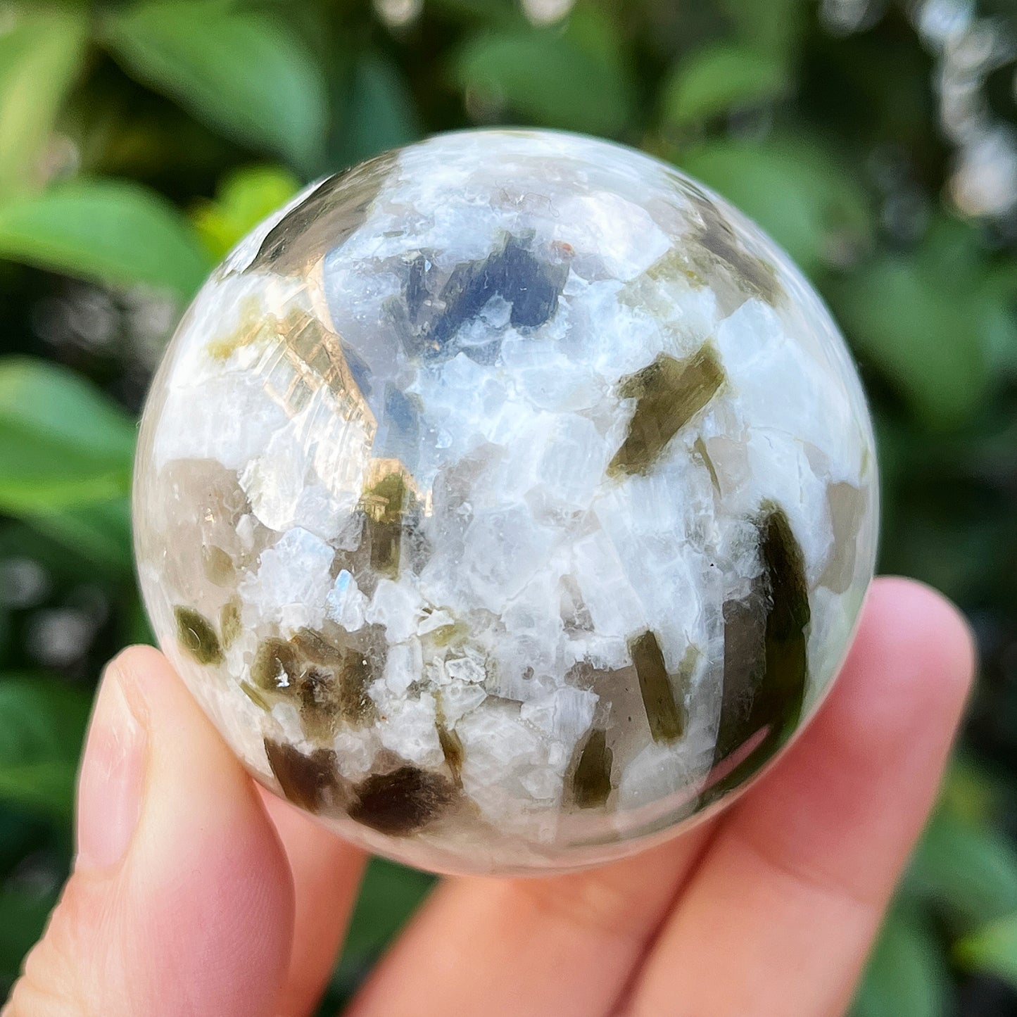 Natural White moonlight green tourmaline ball Heal ing Gemstone Home Decor