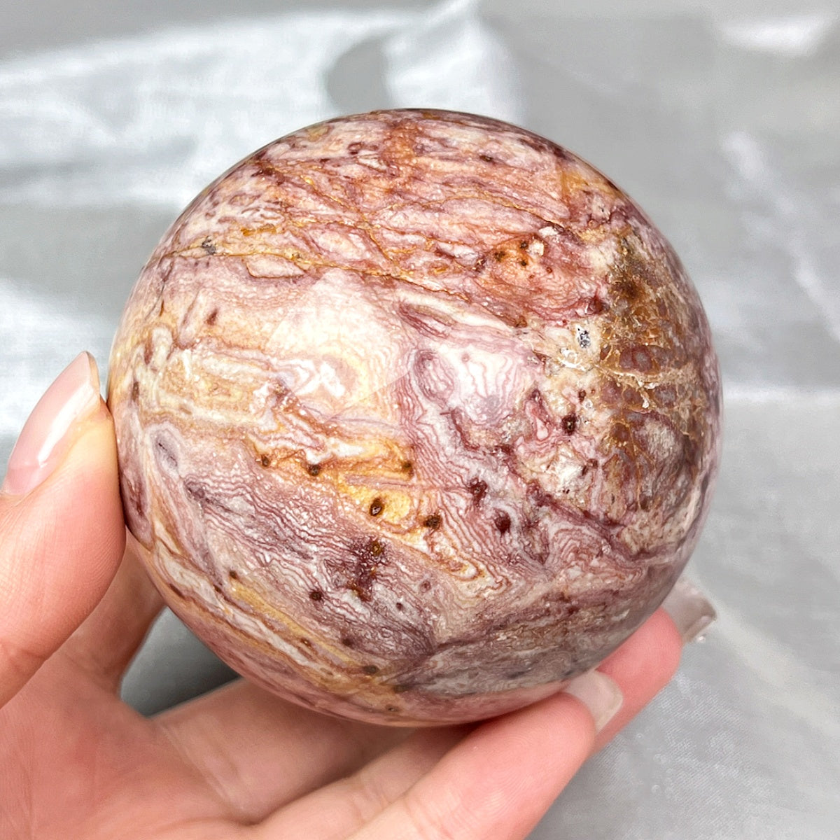 Natural Red patterned Mexican agate ball Heal ing Gemstone Home Decor