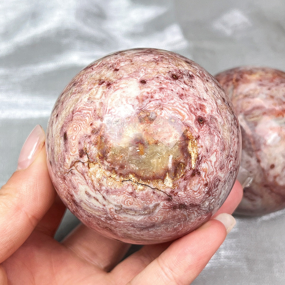 Natural Red patterned Mexican agate ball Heal ing Gemstone Home Decor