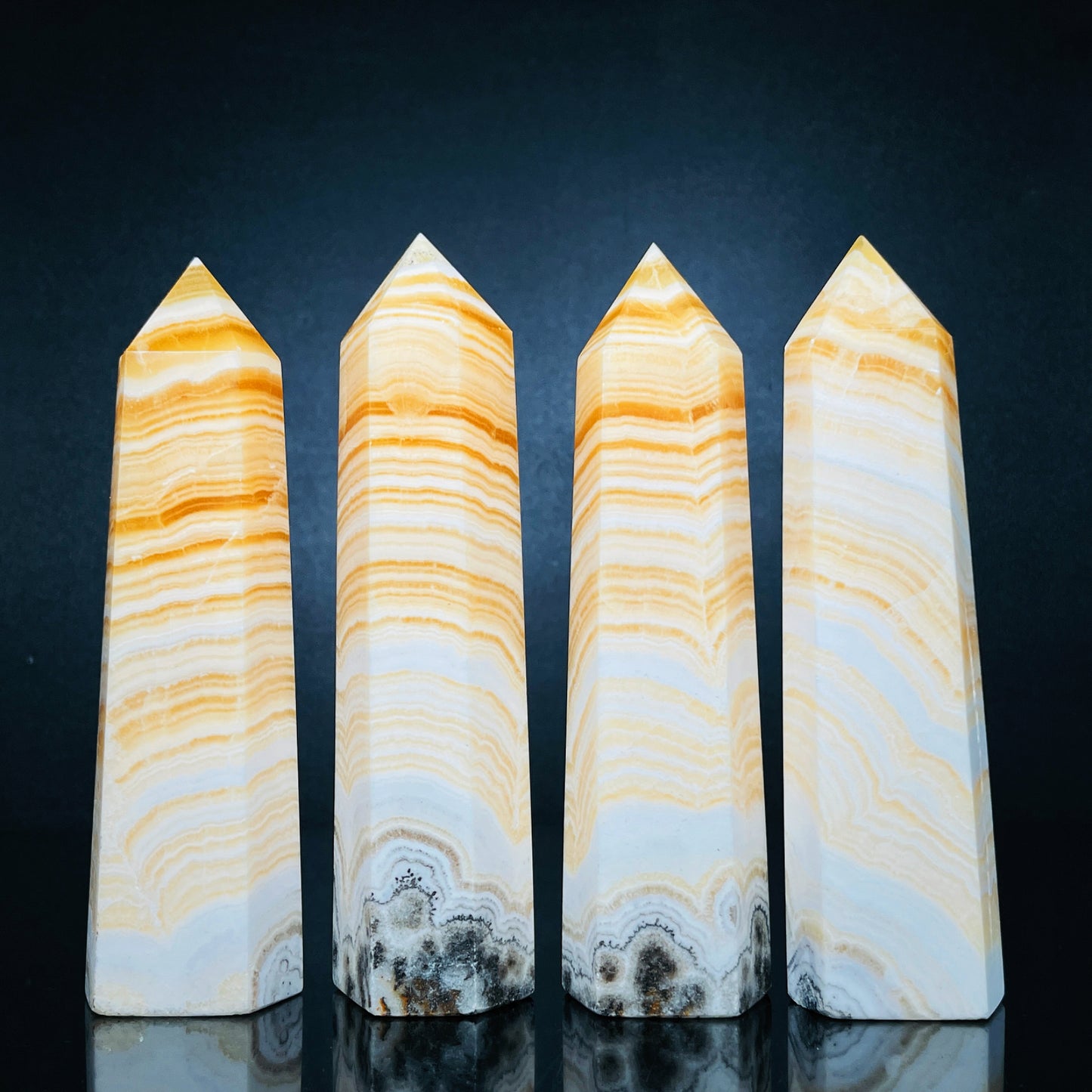 Natural Striped Orange Square Single Pointed Column Heal ing Gemstone Home Decor