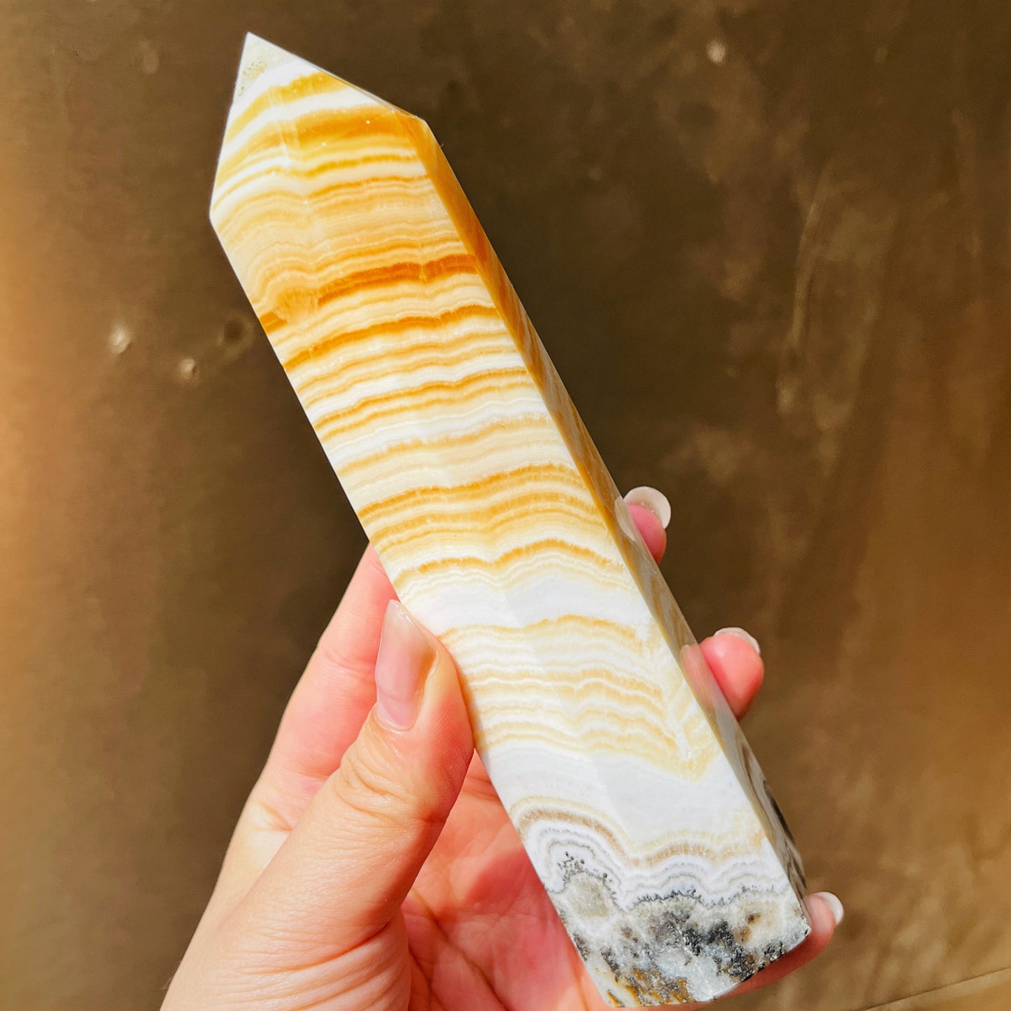 Natural Striped Orange Square Single Pointed Column Heal ing Gemstone Home Decor