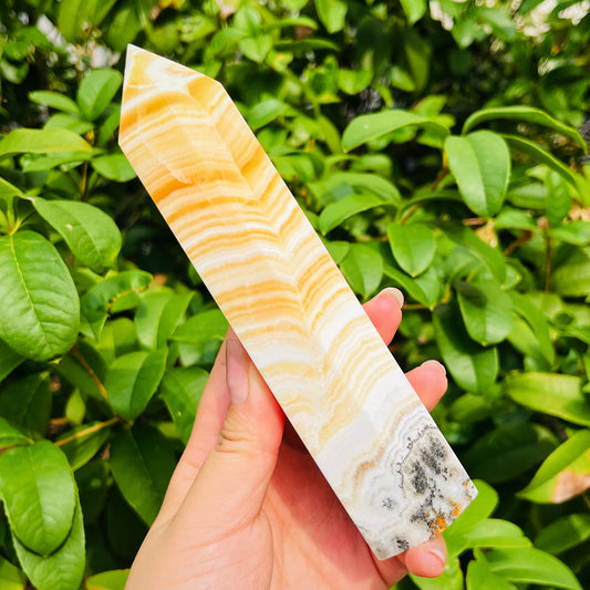 Natural Striped Orange Square Single Pointed Column Heal ing Gemstone Home Decor