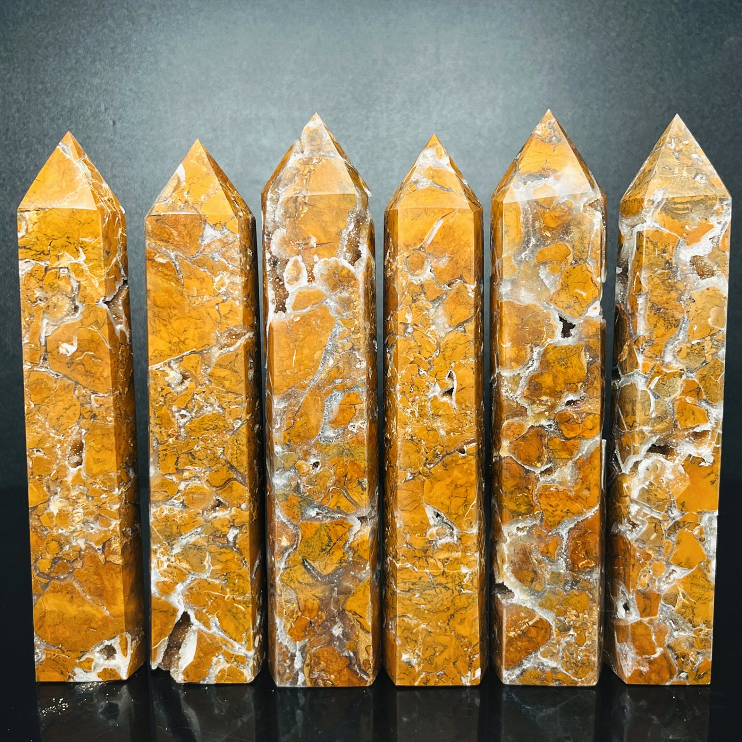 Natural Yellow cherry blossom agate single pointed pillar Heal ing Gemstone Home Decor