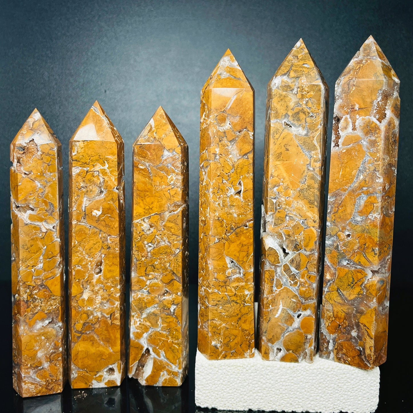 Natural Yellow cherry blossom agate single pointed pillar Heal ing Gemstone Home Decor