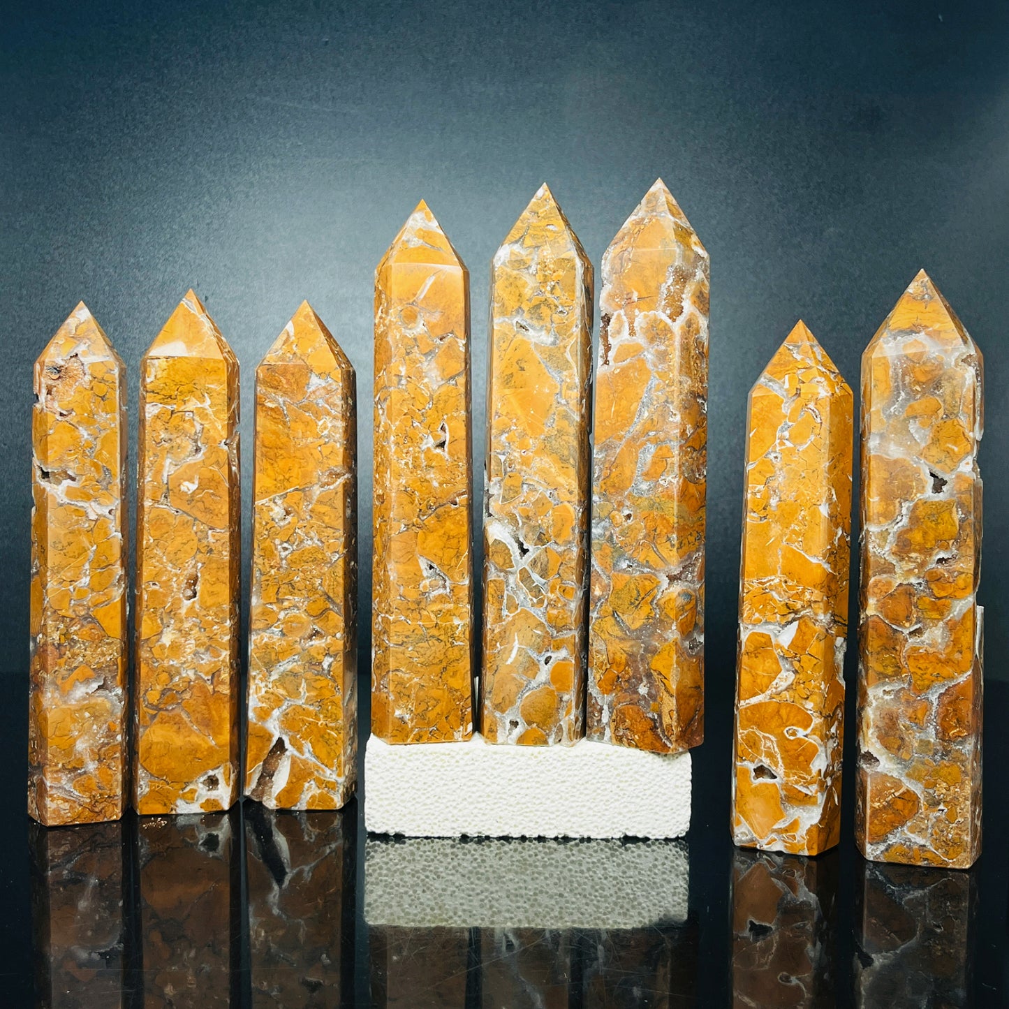 Natural Yellow cherry blossom agate single pointed pillar Heal ing Gemstone Home Decor