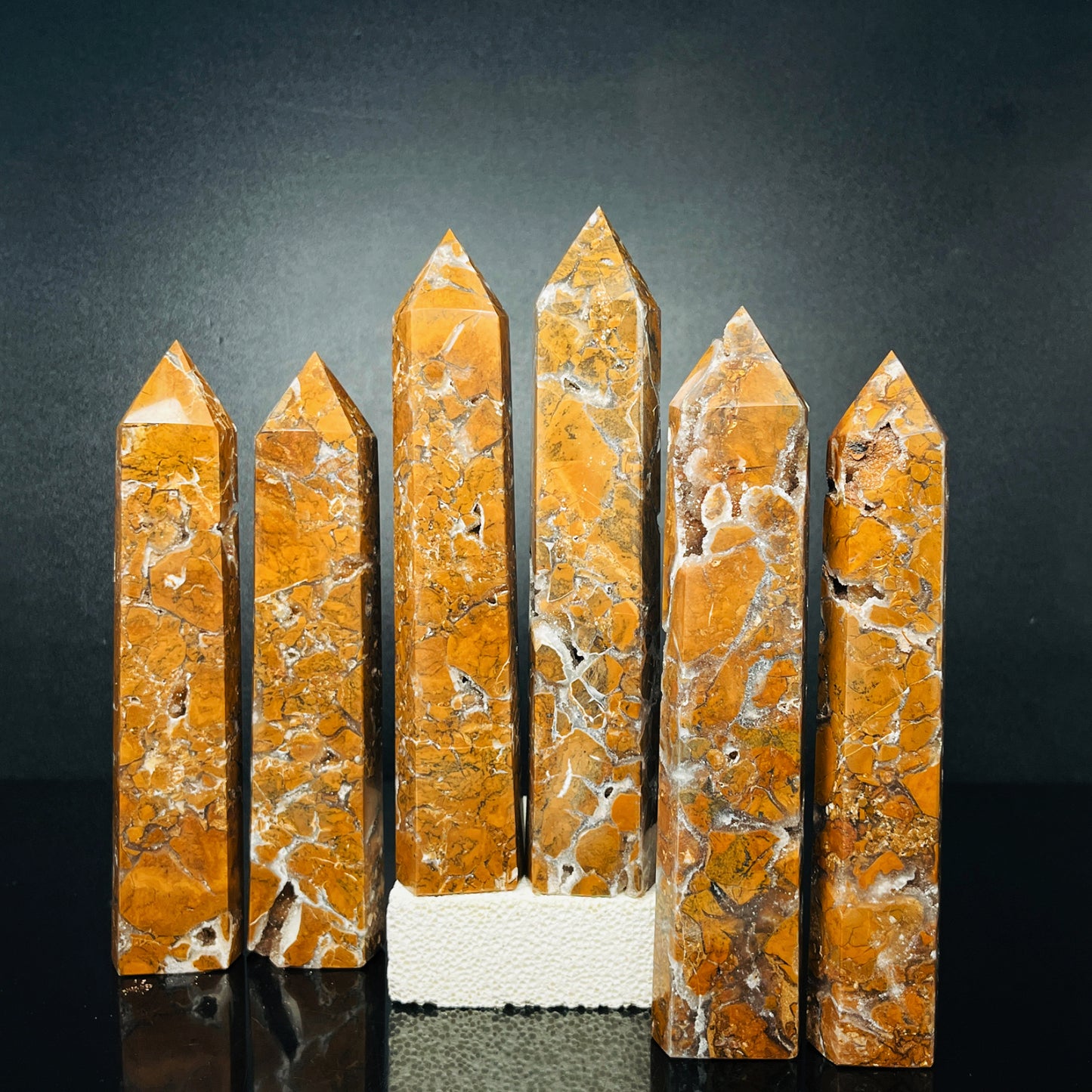Natural Yellow cherry blossom agate single pointed pillar Heal ing Gemstone Home Decor